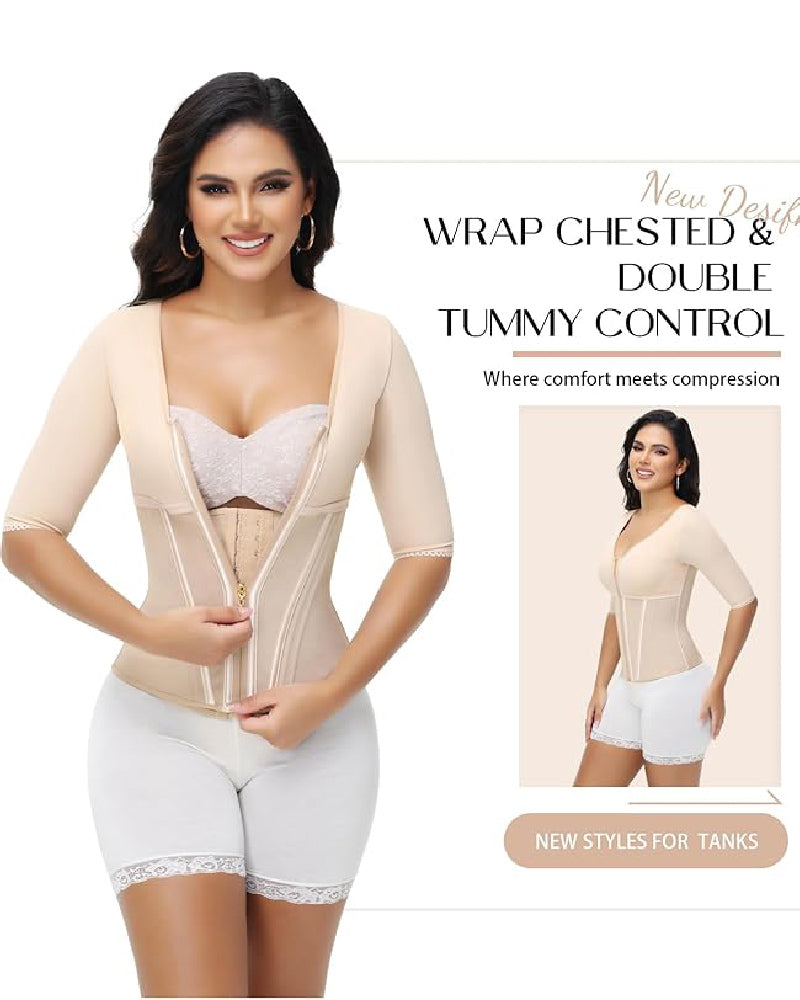 Shapshe® Fajas Colombianas High Compression Half Sleeves V Neck Waist Trainer