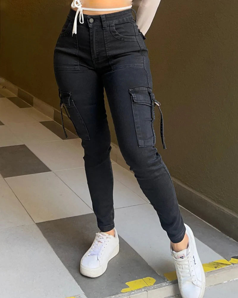 Shapshe® Women's High Waist Skinny Hip Lift Cargo Jeans With Big Pockets