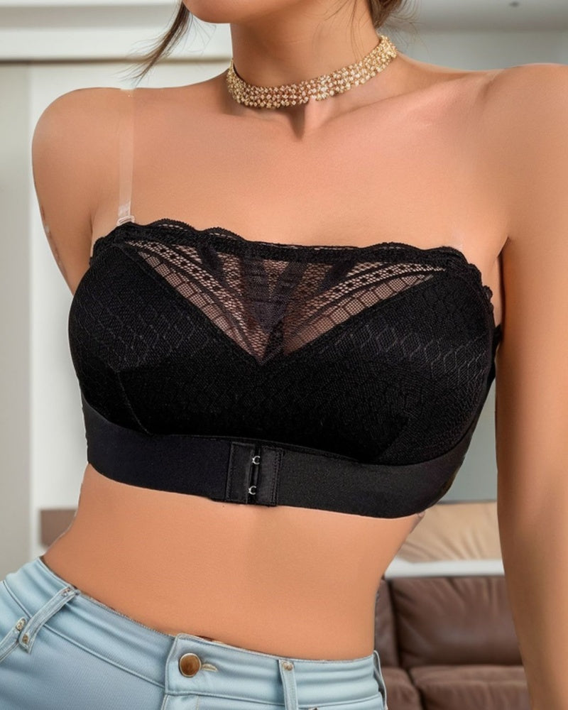 Sexy Lace Wireless Strapless Non Slip Gathered Breathable Bra
