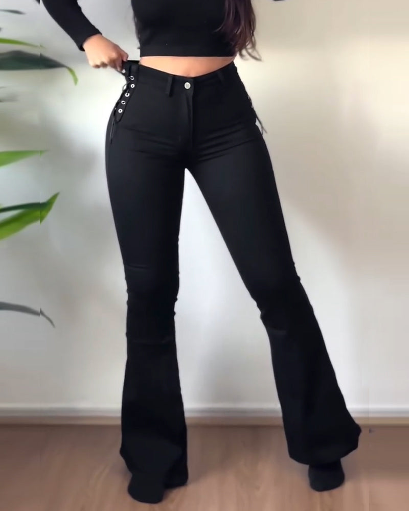 Shapshe® High Waist Strech Side Lace up Flare Jeans for Women
