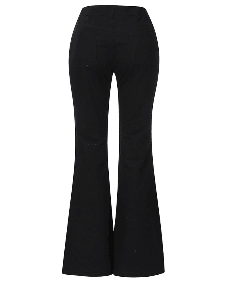 High Waist Washed Stretch Single Breasted Multi Button Straight Leg Jeans