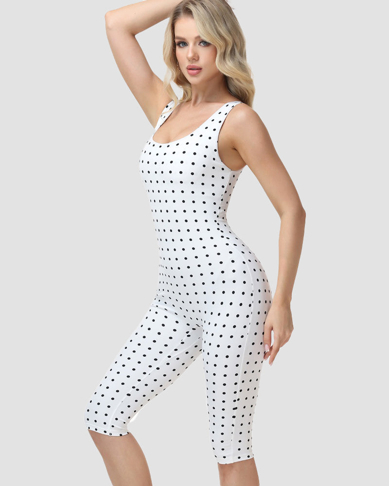 Polka Dot Square Neck Capri Jumpsuit with Hourglass Detachable Corset Two-Piece Set