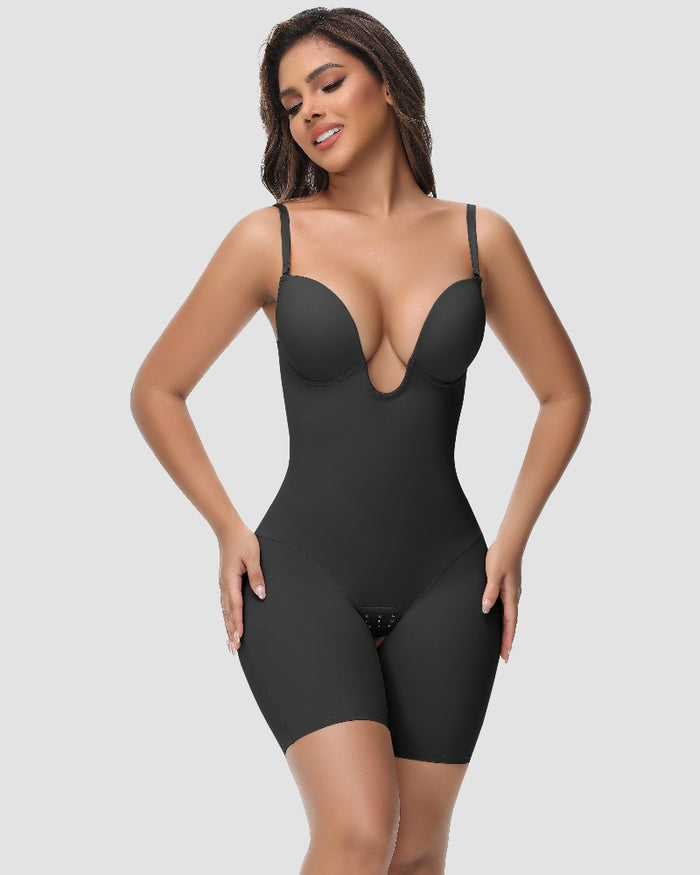 Shapshe® Women's U Plunge Strapless Tummy Control Bodysuit Low Back Built In Bra Shapewear
