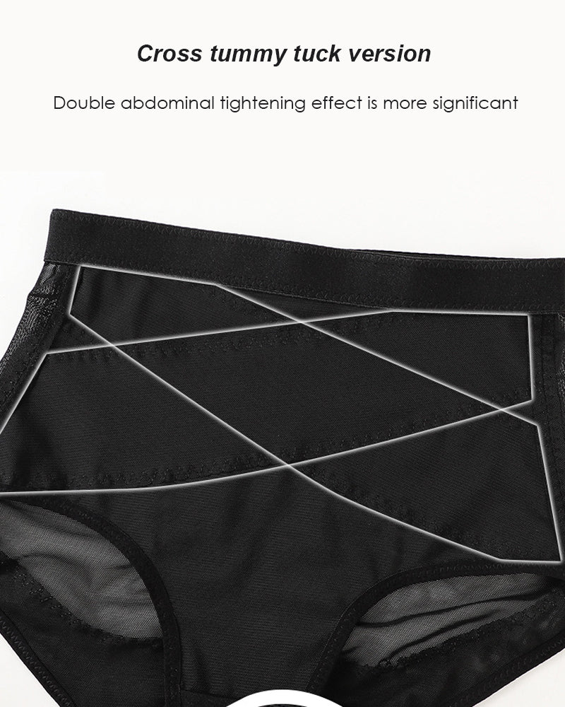 Panty moldeador de control de barriga de malla de ropa interior moldeadora de compresión cruzada de talle medio