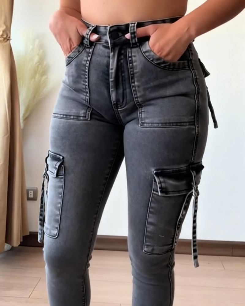 Shapshe® Women's High Waist Skinny Hip Lift Cargo Jeans With Big Pockets