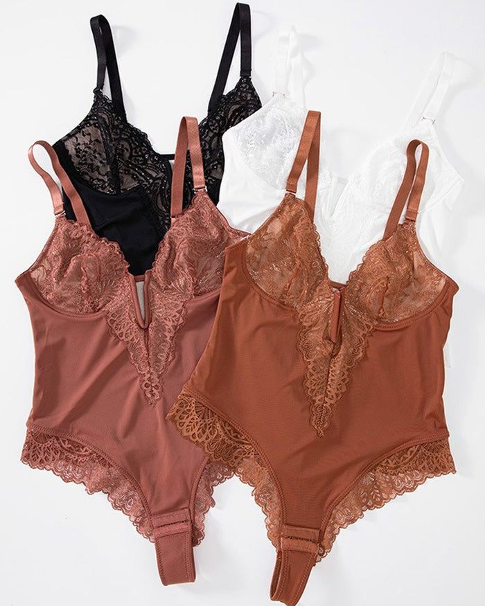 Body sexy de encaje con cuello en V profundo