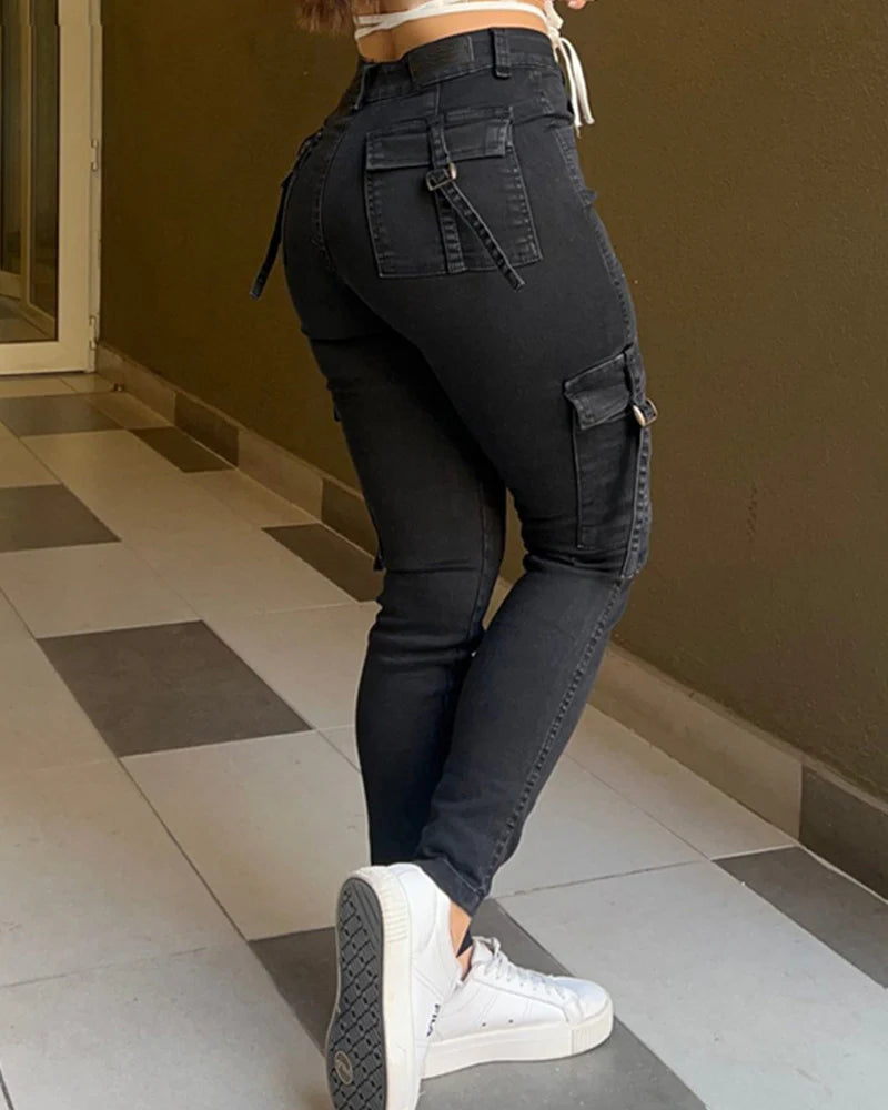 Shapshe® Women's High Waist Skinny Hip Lift Cargo Jeans With Big Pockets