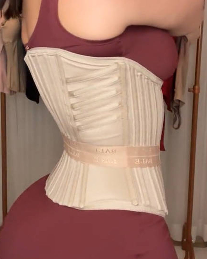 Fajas Colombianas Zipper And Hook Boned Corset Waist Trainer With Side Elastic Band