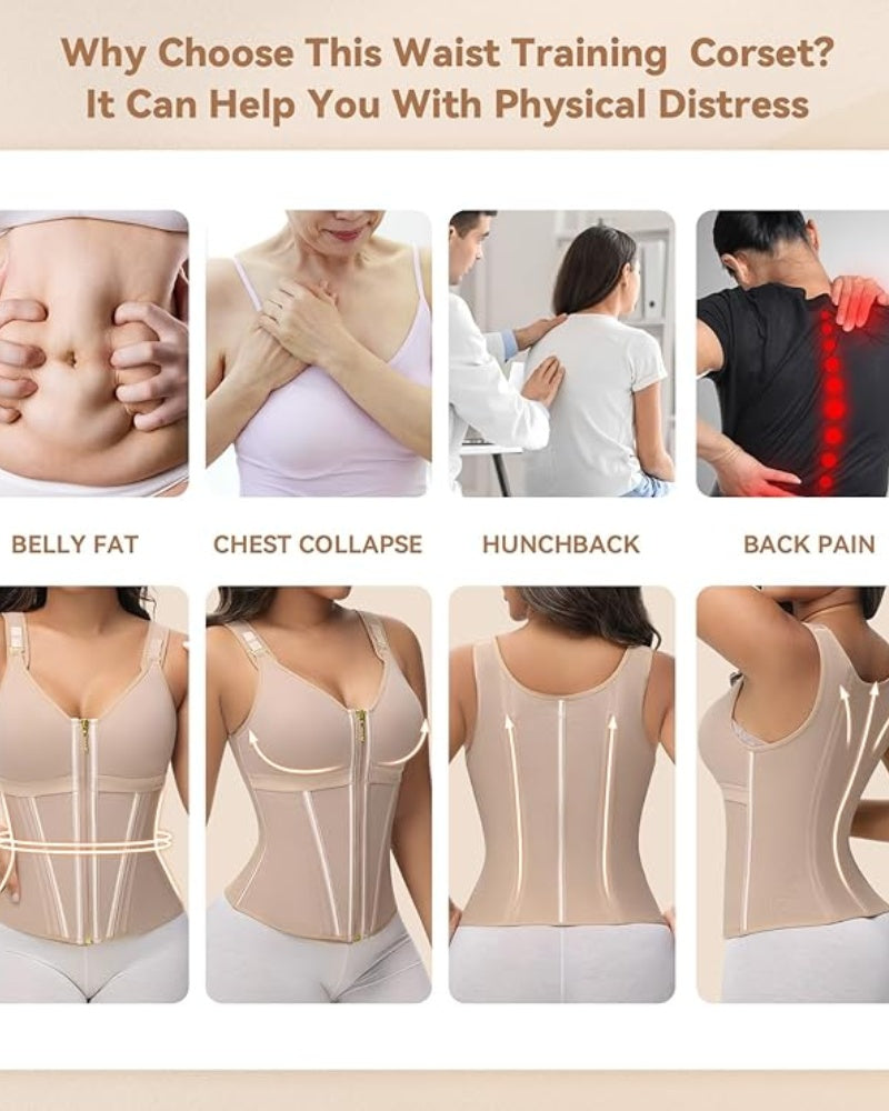 Shapshe® Fajas Colombianas Zip Front Corset Tummy Control Waist Trainer With Steel Bone