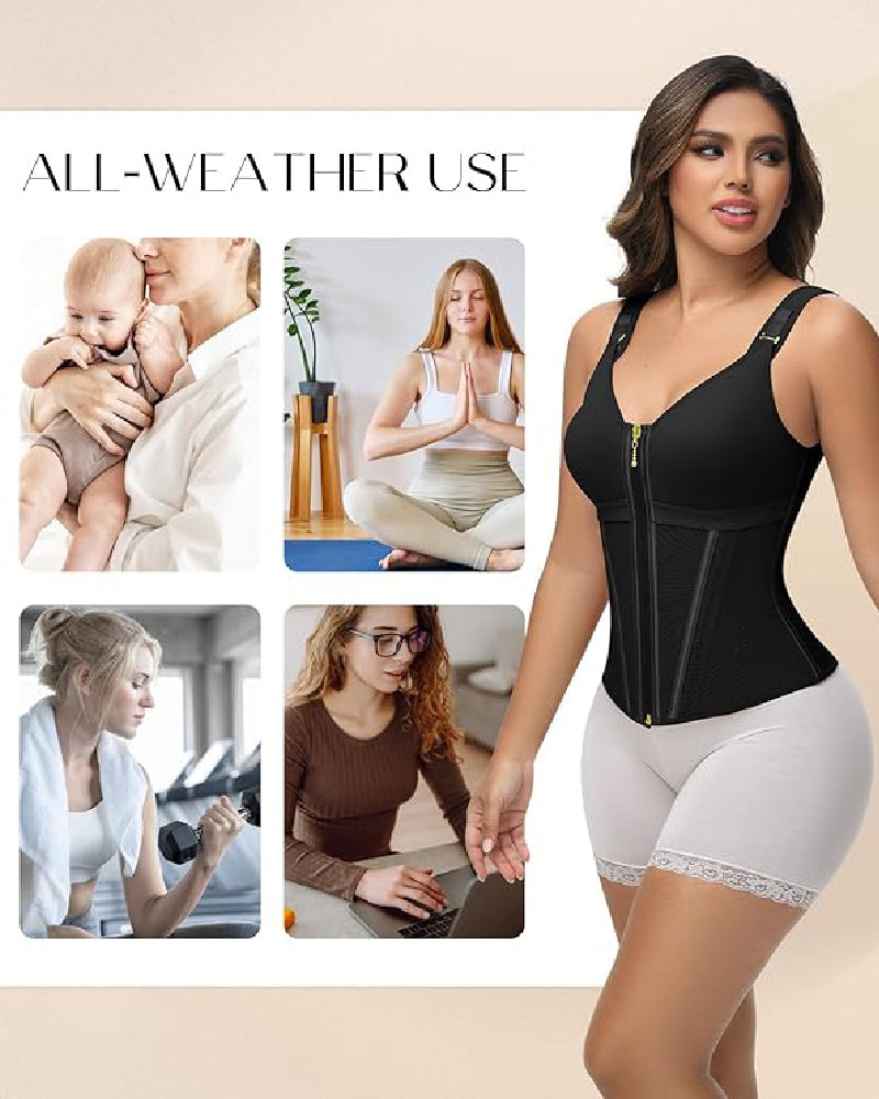 Shapshe® Fajas Colombianas Zip Front Corset Tummy Control Waist Trainer With Steel Bone