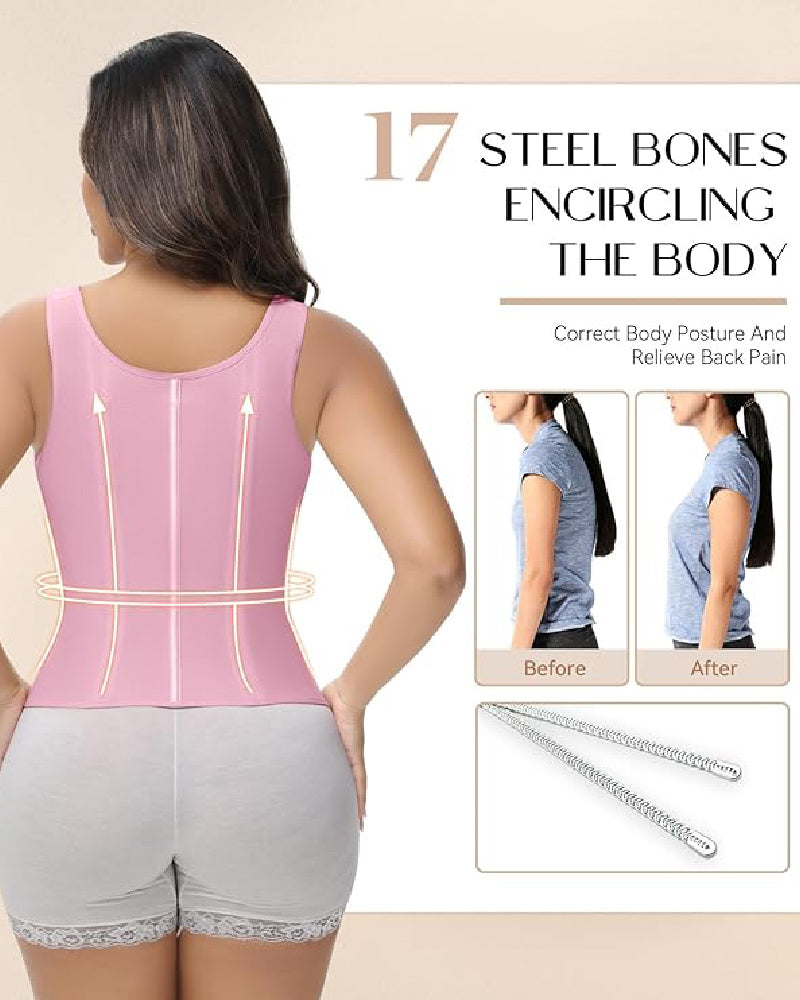 Shapshe® Fajas Colombianas Zip Front Corset Tummy Control Waist Trainer With Steel Bone