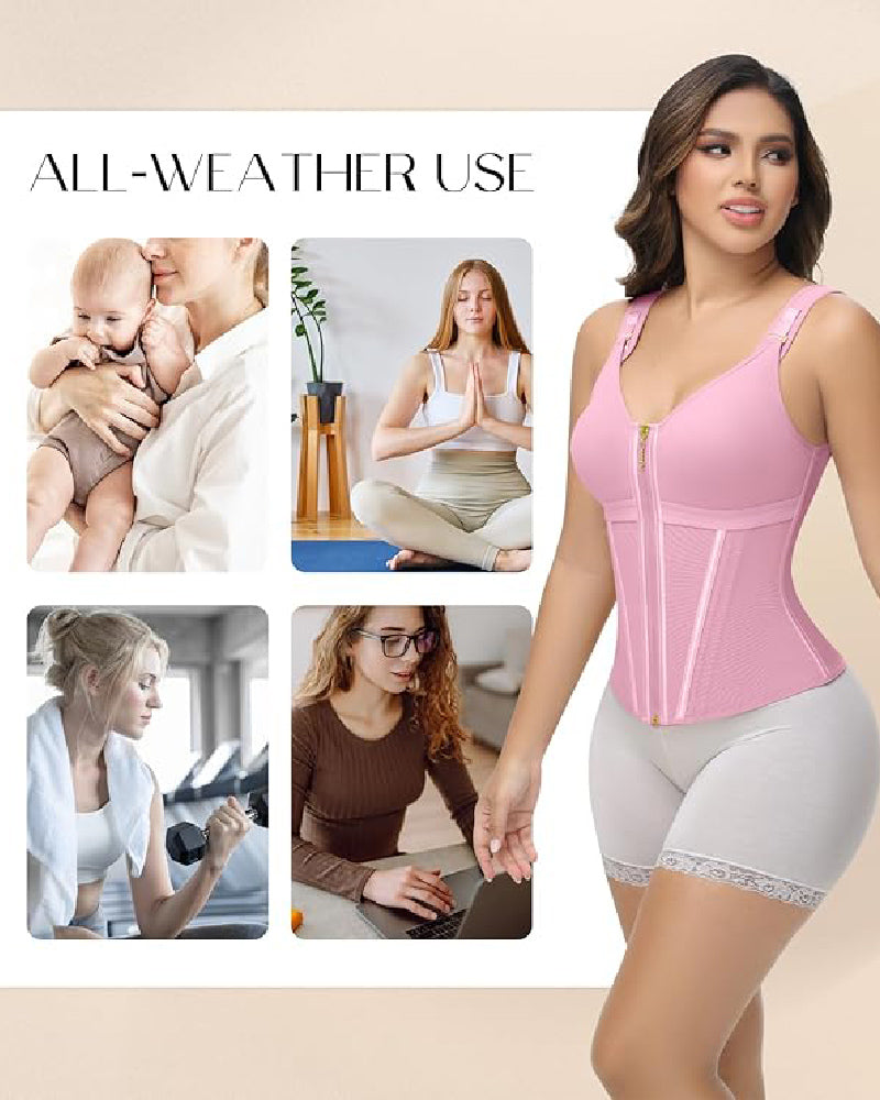 Shapshe® Fajas Colombianas Zip Front Corset Tummy Control Waist Trainer With Steel Bone