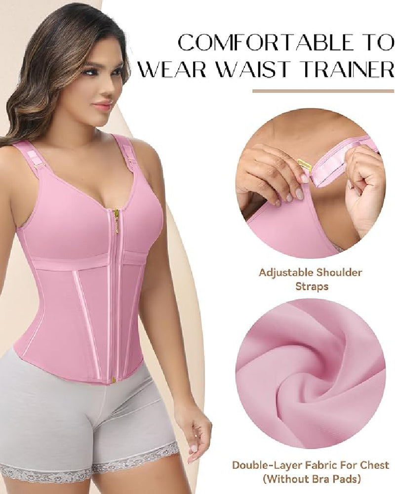 Shapshe® Fajas Colombianas Zip Front Corset Tummy Control Waist Trainer With Steel Bone