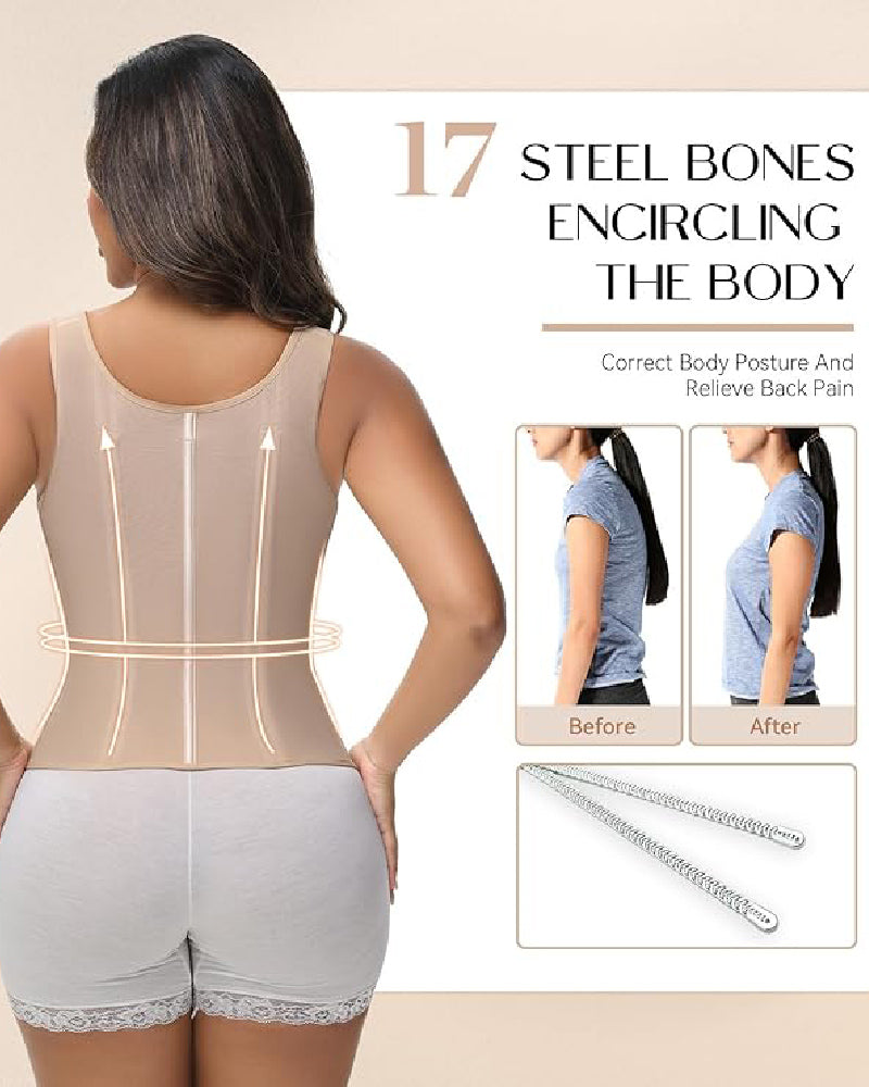 Shapshe® Fajas Colombianas Zip Front Corset Tummy Control Waist Trainer With Steel Bone