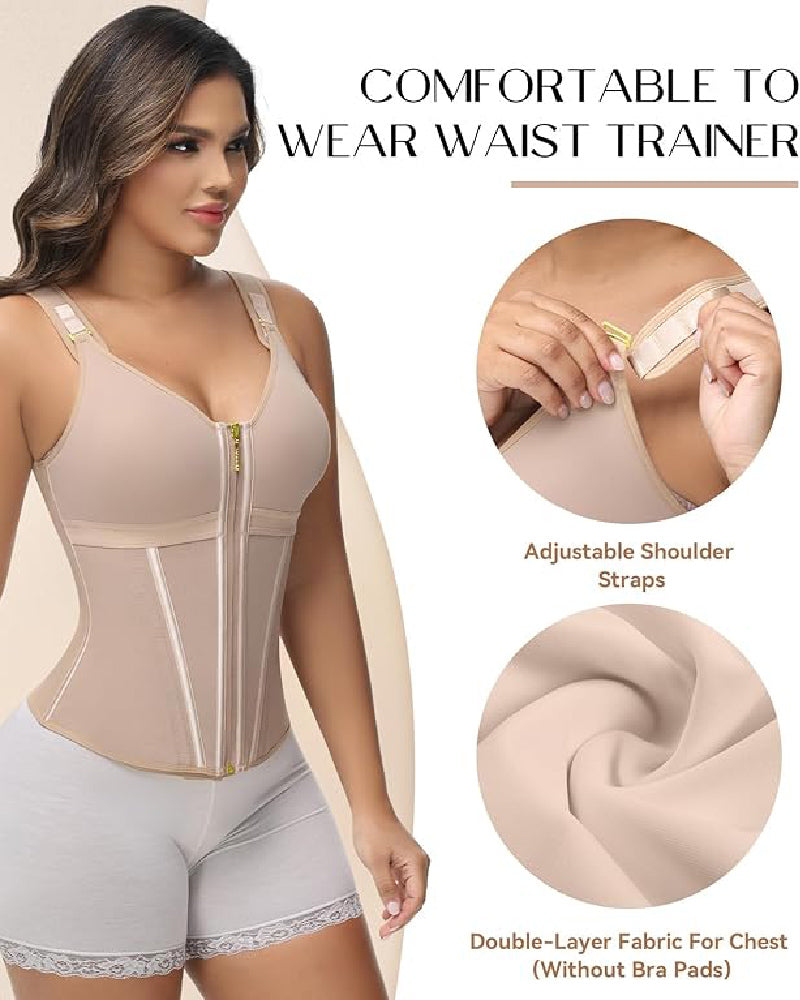 Shapshe® Fajas Colombianas Zip Front Corset Tummy Control Waist Trainer With Steel Bone