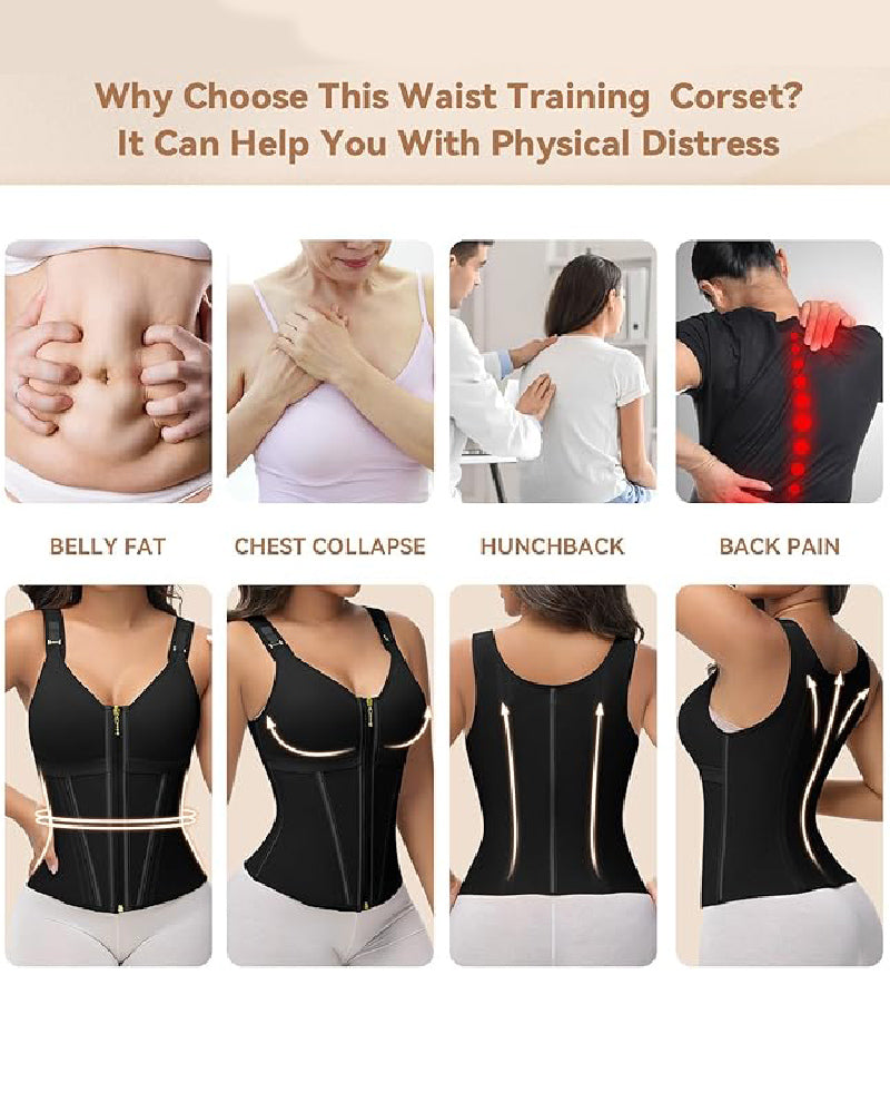 Shapshe® Fajas Colombianas Zip Front Corset Tummy Control Waist Trainer With Steel Bone