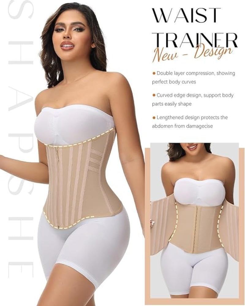 Shapshe® Curved Boned Waist Trainer For Women High Compression Tummy Control Tiny Waist Corset