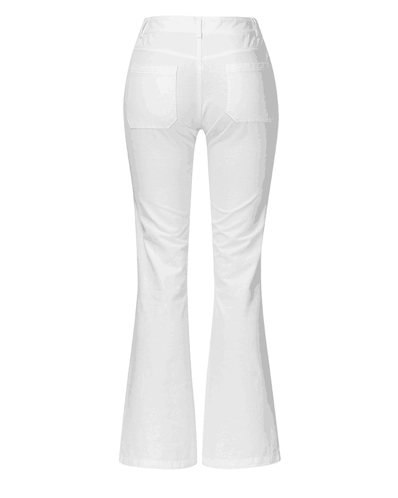 High Waist Washed Stretch Single Breasted Multi Button Straight Leg Jeans