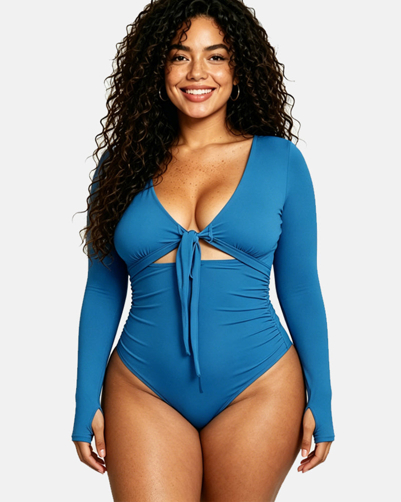 Shapshe® Blue Long Sleeve Built In Shapewear Tummy Cotrol Girdle Swimsuit