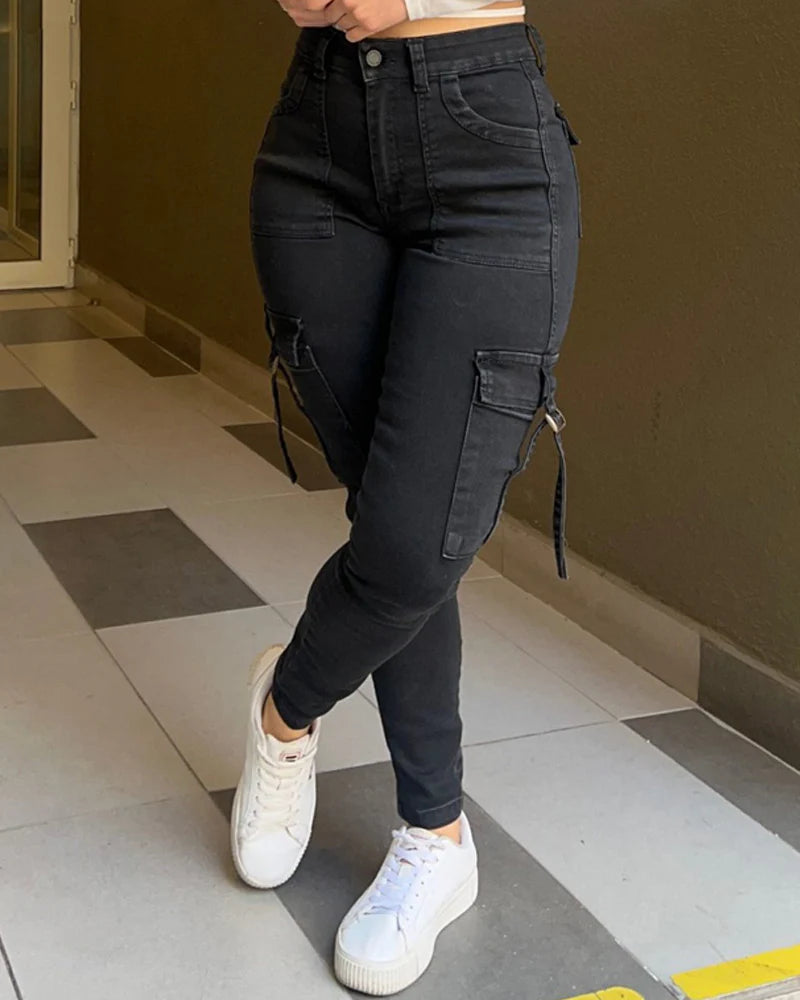 Shapshe® Women's High Waist Skinny Hip Lift Cargo Jeans With Big Pockets