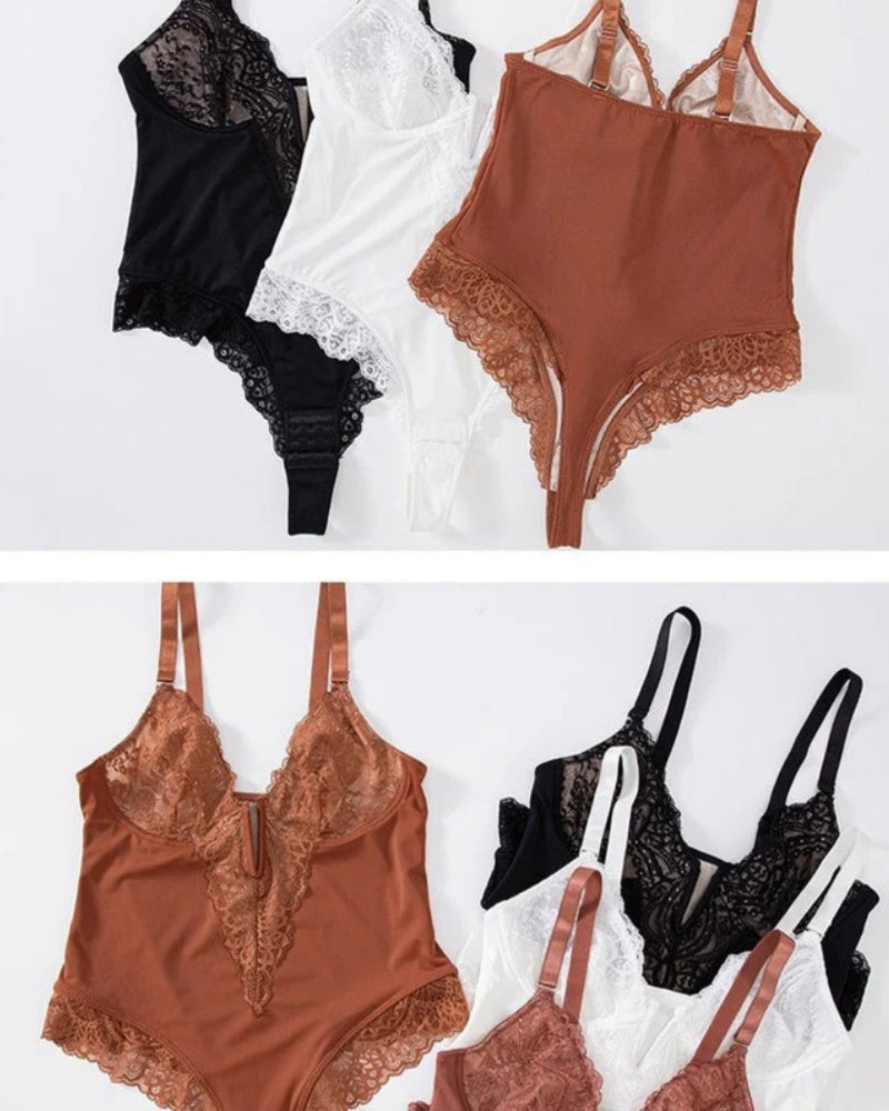 Body sexy de encaje con cuello en V profundo