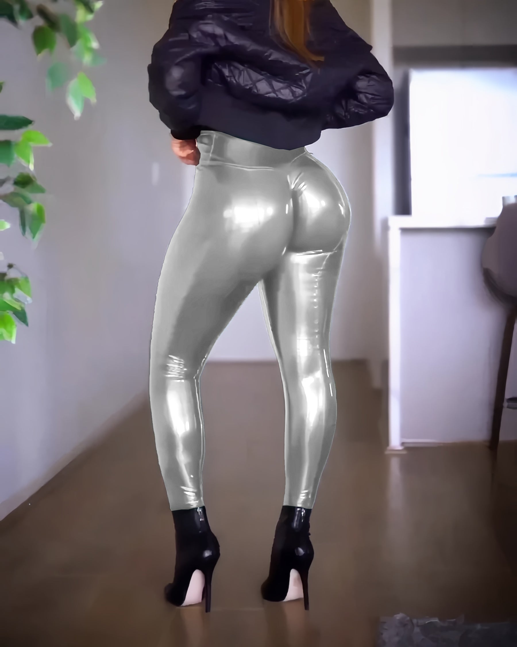 Shapshe® High Waisted Butt Lifter Leggings Shiny Faux Leather Pants