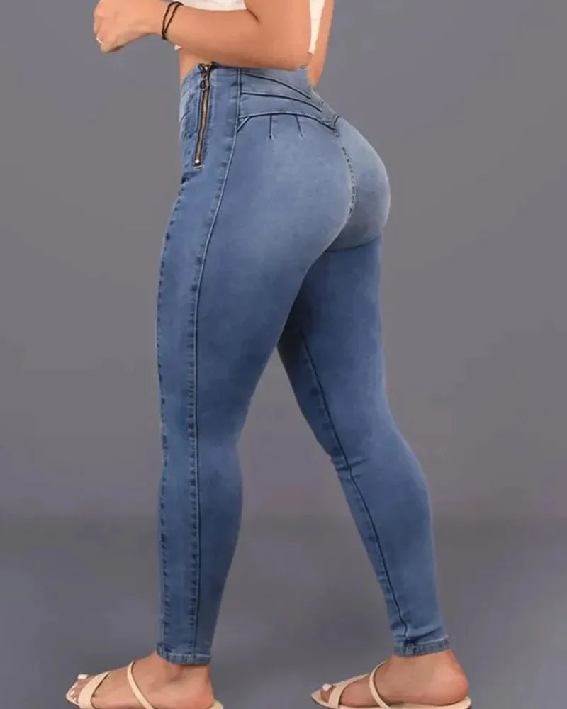 Shapshe® Women's High Rise Skinny Peach Hip Side Zipper Jeans