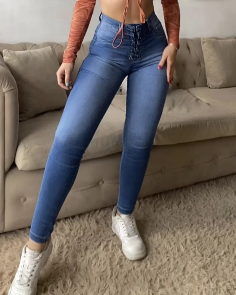 Shapshe® High Waisted Lace-up Women's Slim Stretch Jeans