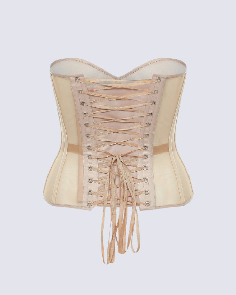 Women's Sexy Mesh Overbust Corset Tops Vintage See Through Slim Bustiers