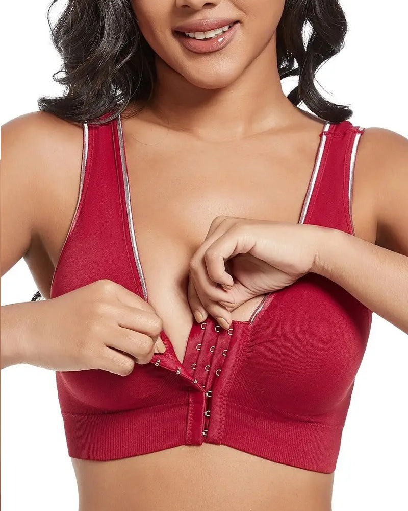 Sujetador deportivo inalámbrico transpirable hueco sólido con hebilla frontal de talla grande para mujer