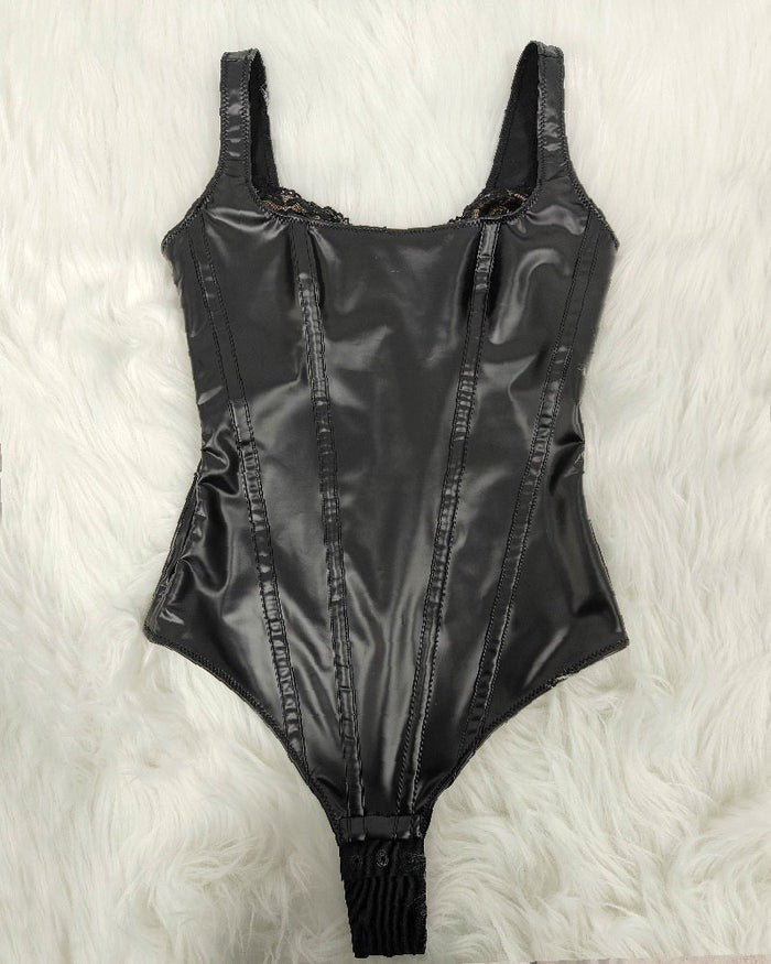 Shapshe® Shapewear Leather Lace Balconette Thong Sculpting Bodysuit