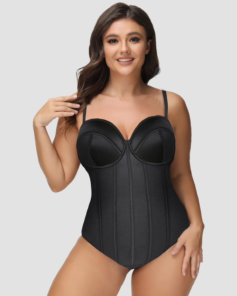 Body de realce de glúteos con control de barriga y tanga con corsé para mujer con sujetador de copa con aros (preventa)