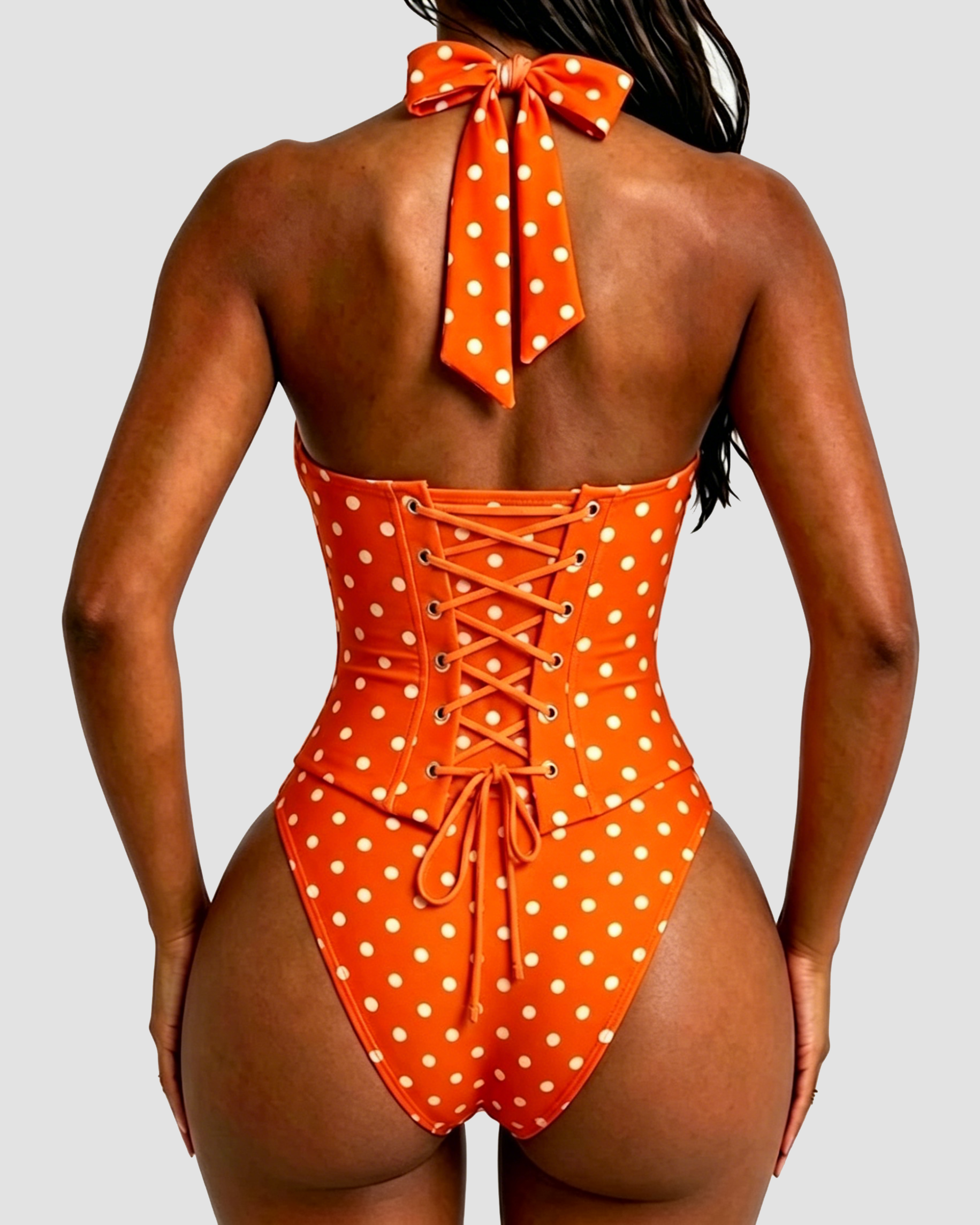 Polka Dot Halter Corset One-Piece Swimsuit