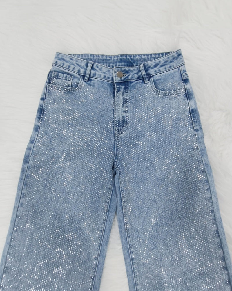 Shapshe® Women's Fashion Versatile Wide Leg Jeans with Rhinestone