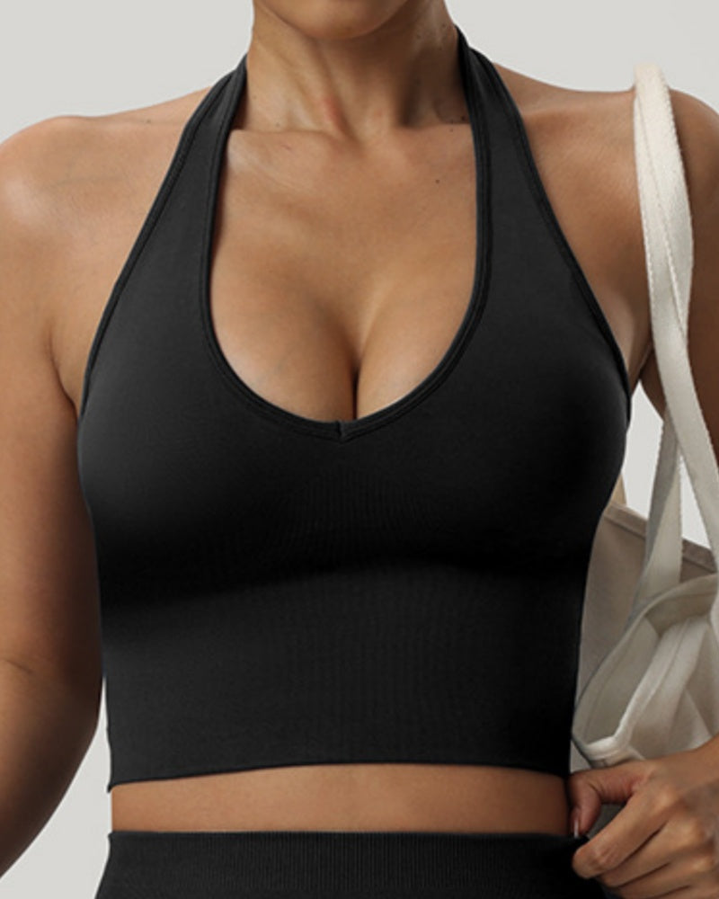 Halter Neck Backless Seamless Yoga Shockproof Sports Bra