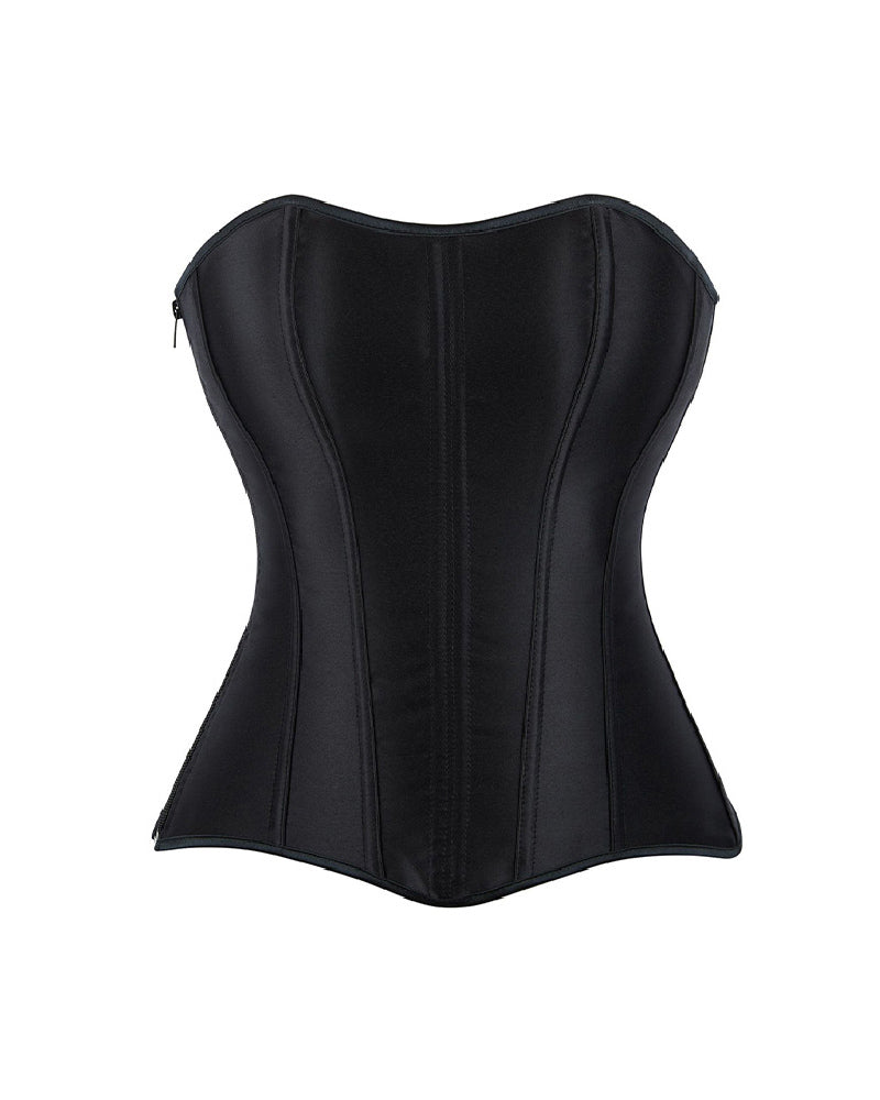 Shapshe® Women's Satin Lace Up Boned Corset Top Overbust Side Zipper Waist Trainer