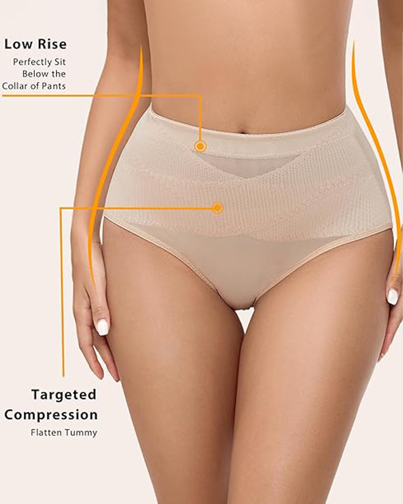 Panty moldeador de control de barriga de malla de ropa interior moldeadora de compresión cruzada de talle medio