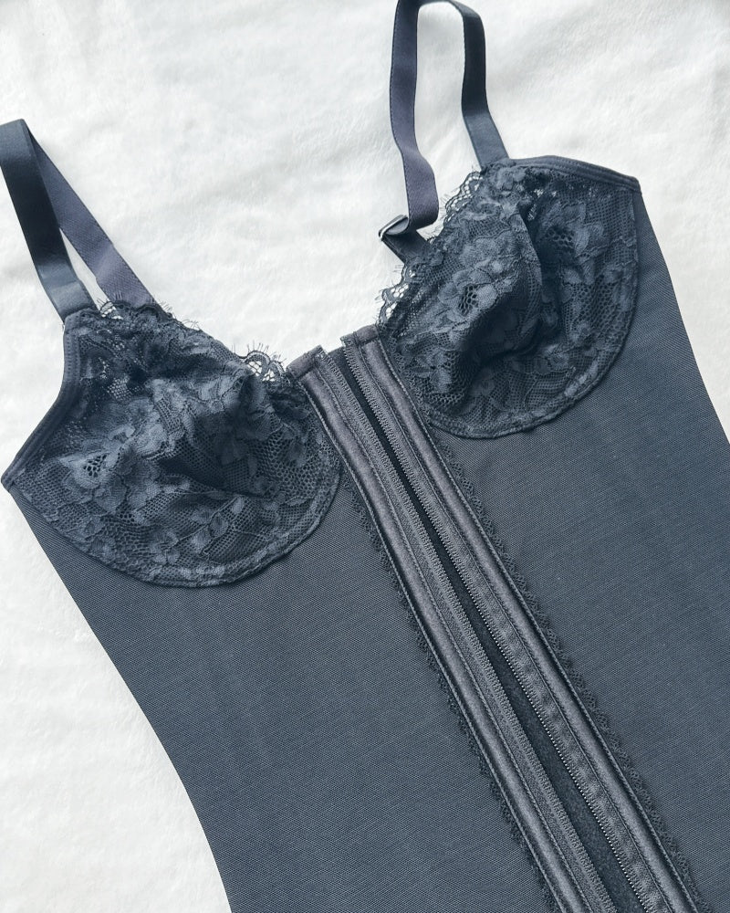 Shapshe® Deep V Lace Corset Top Trimmed Waist Trainer with Front Zipper