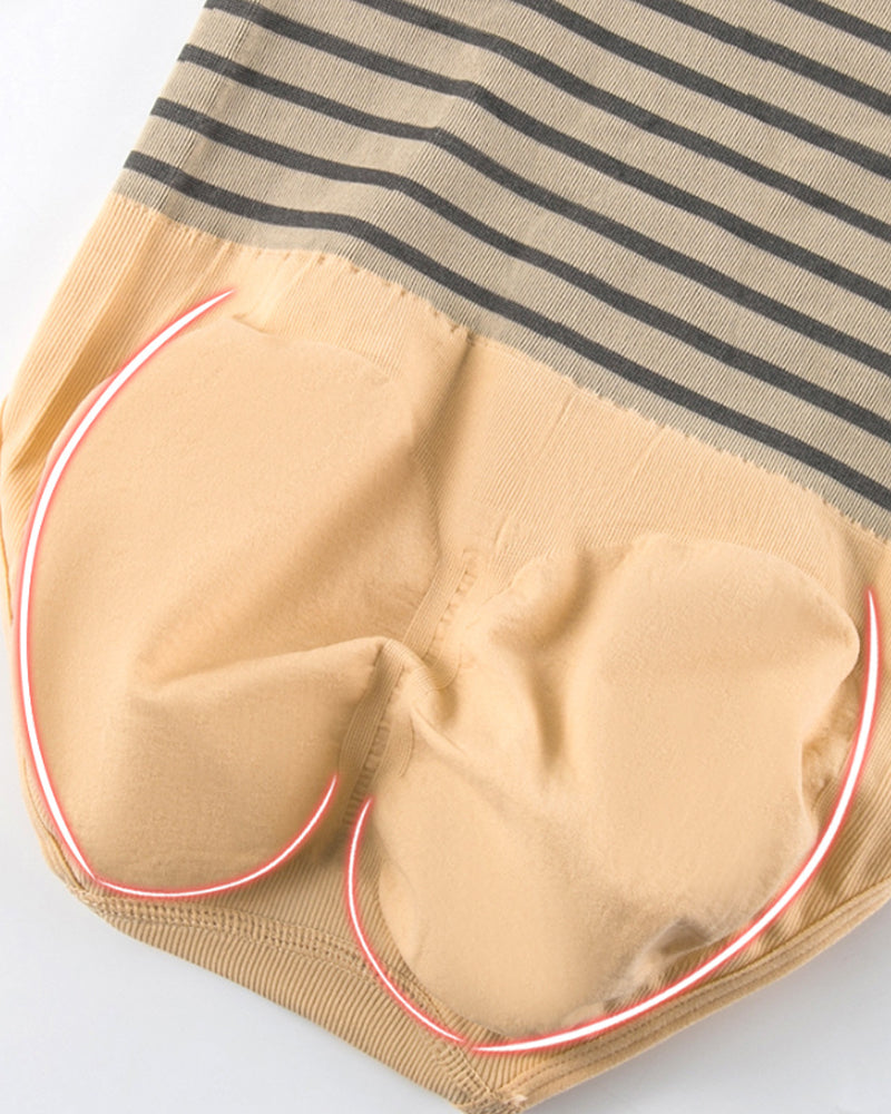 Women's High Waisted Striped Belly Bump Shapewear Panties Butt Lifter Briefs