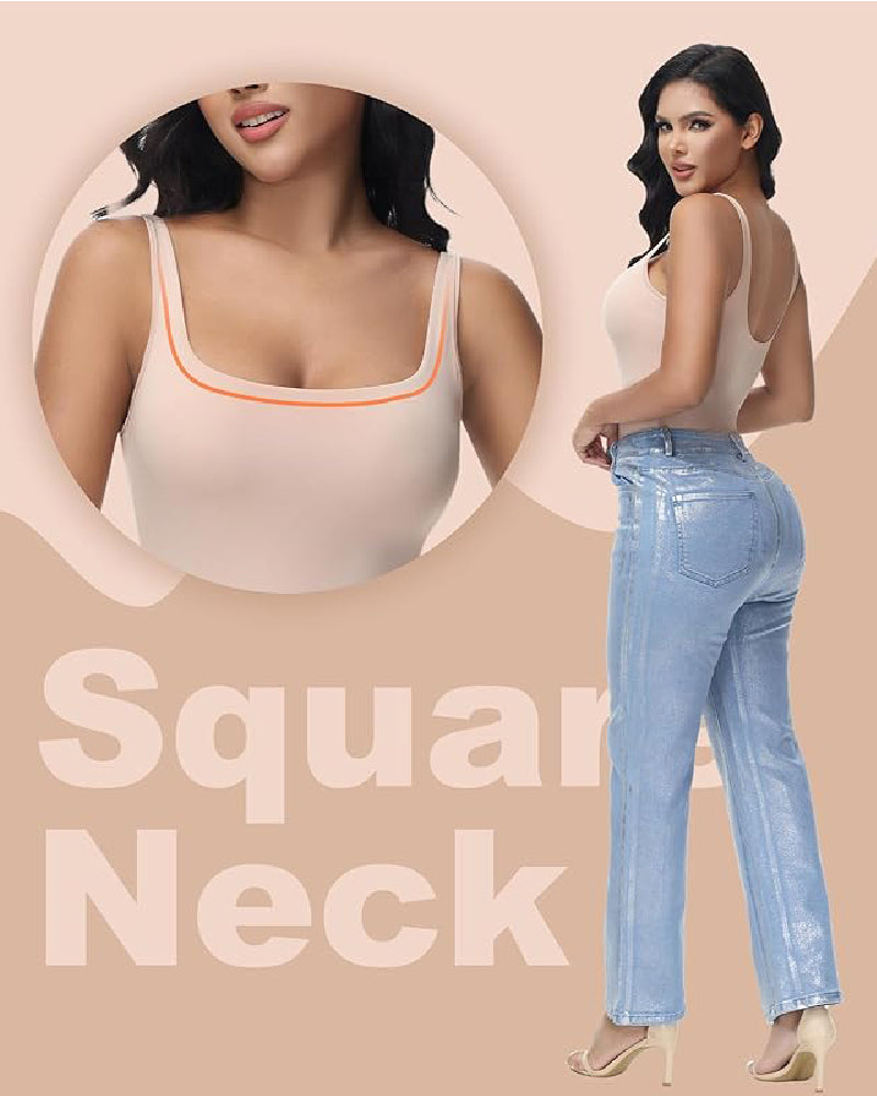 Shapshe® Seamless Tummy Control Thong Shapewear Backless Square Neck Tank Tops Body Shaper