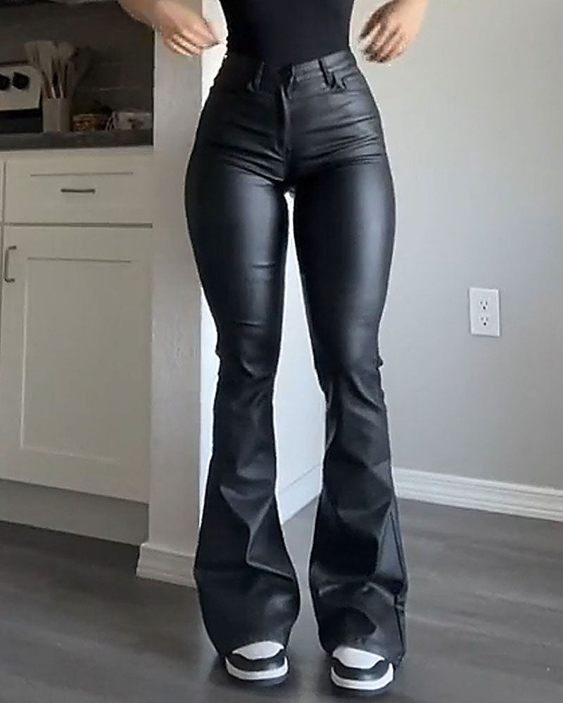 Shapshe® Fashionable Street Style High Waist Slim Flared Leather Pants