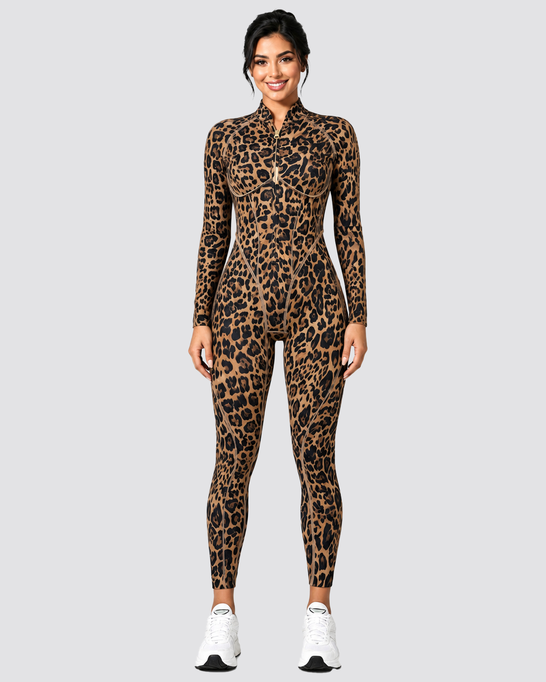 Leopard Closed-Back Long Sleeve Catsuit