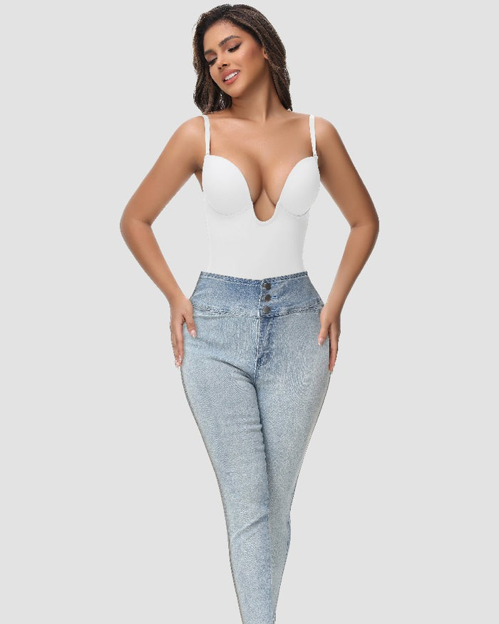 Shapshe® Women's U Plunge Strapless Tummy Control Bodysuit Low Back Built In Bra Shapewear