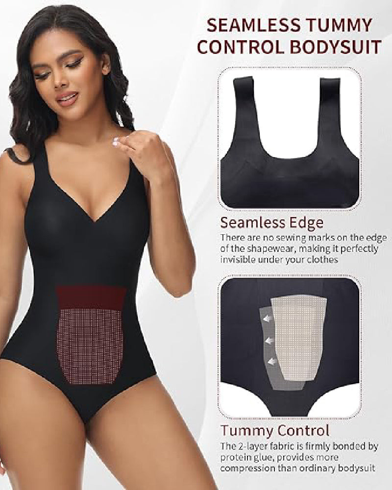 Shapshe® Women's Tummy Control Seamless Ice Silk Summer Bodysuit Compression V Neck Body Shaper