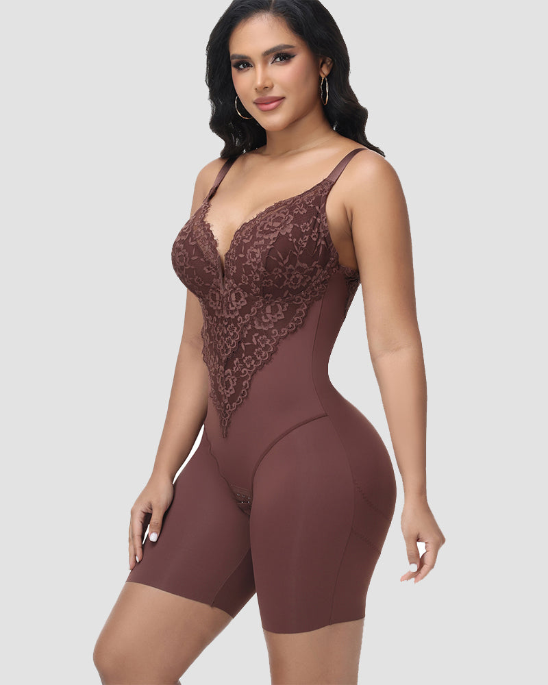 Shapshe® Lace Plunge Backless Bodysuit Shapewear