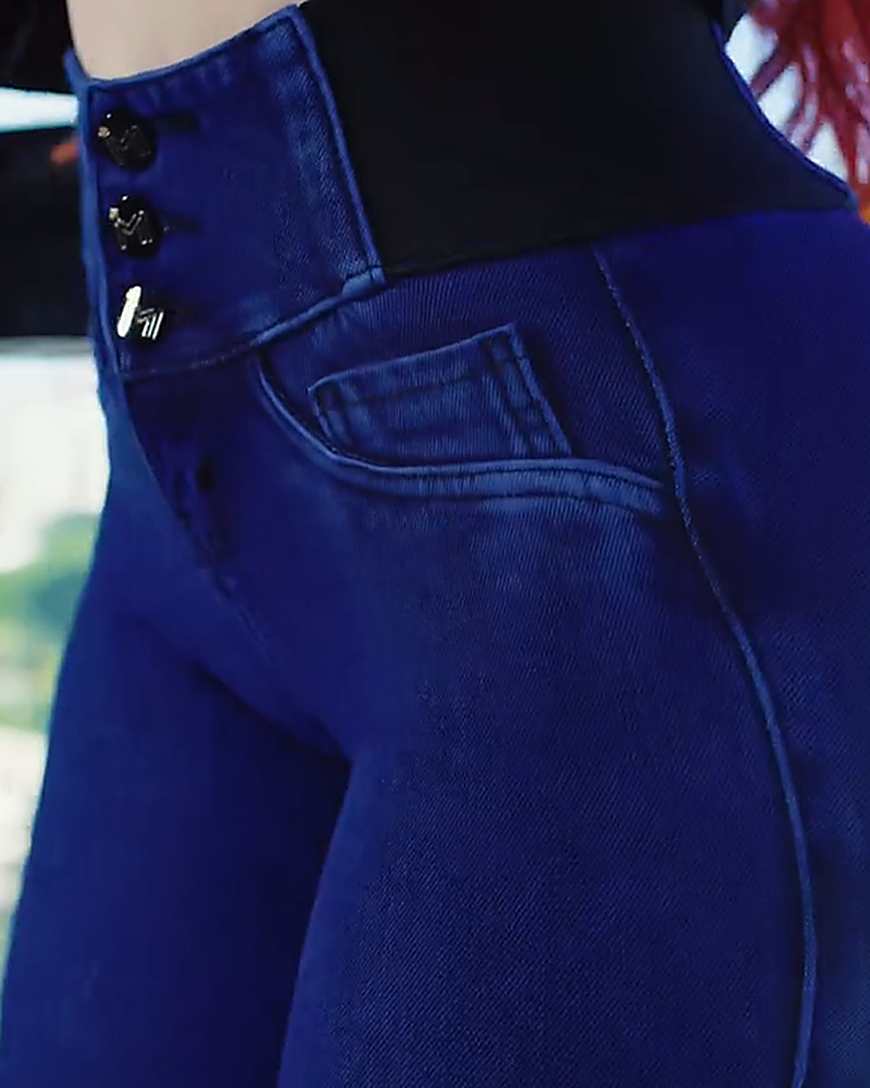 Shapshe® High Waist Elastic waist Multi Button Stretch Skinny Colombian Jeans for Women