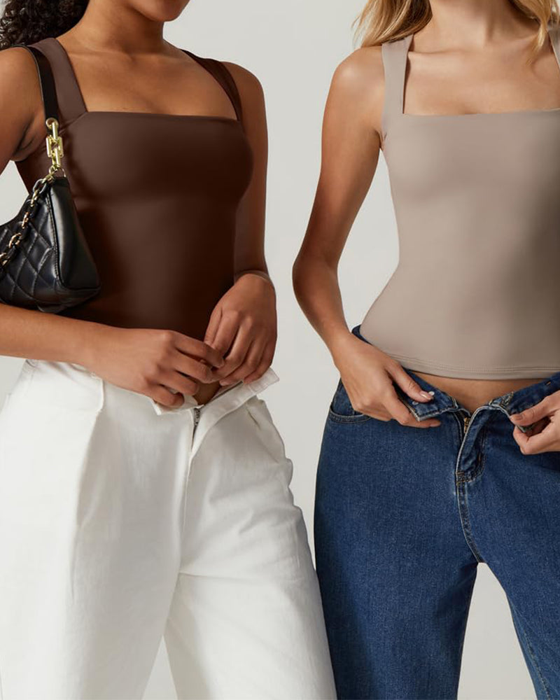 Chaleco moldeador básico de doble capa sin mangas con cuello cuadrado para mujer