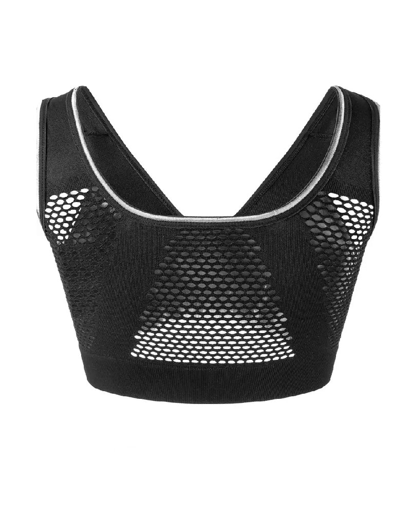 Sujetador deportivo inalámbrico transpirable hueco sólido con hebilla frontal de talla grande para mujer