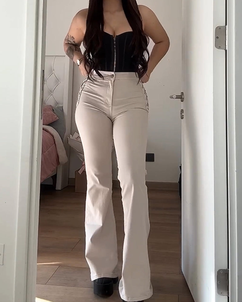 Shapshe® High Waist Strech Side Lace up Flare Jeans for Women