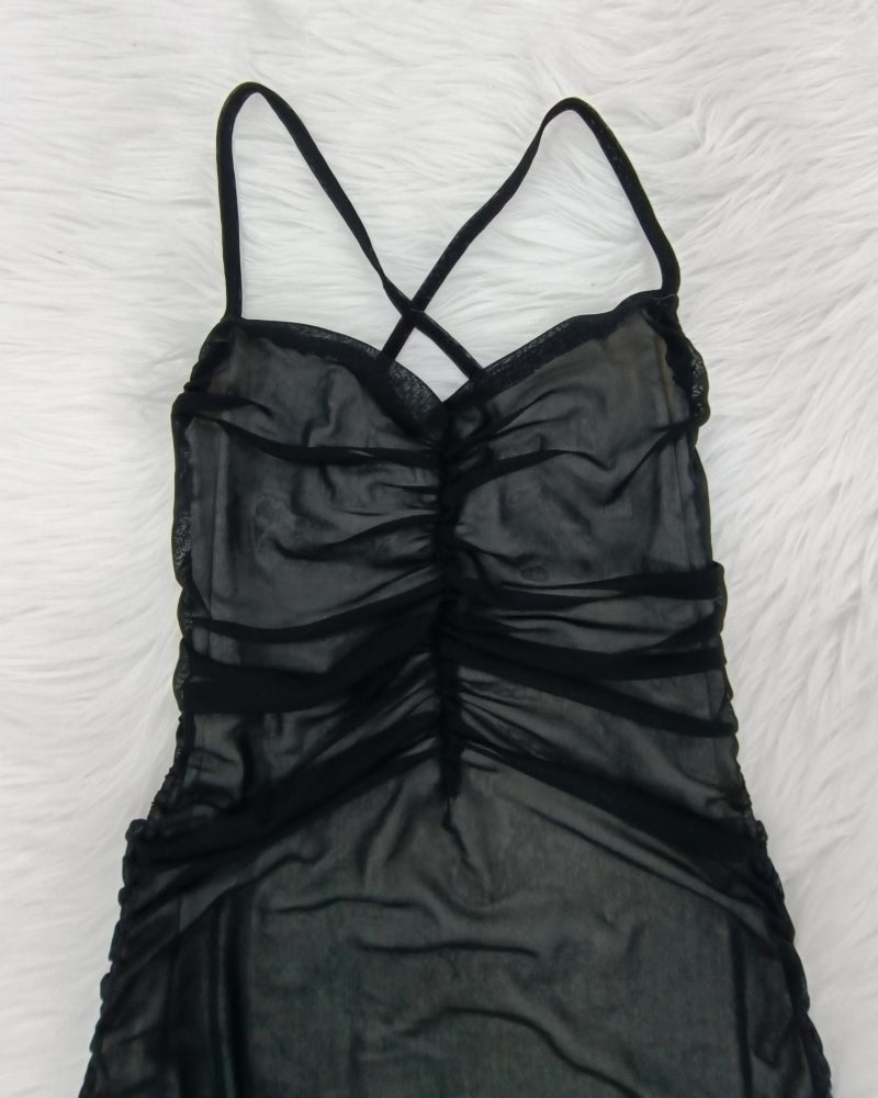 Sexy Backless Cross Lace Up Mesh Patchwork Bodycon Dress